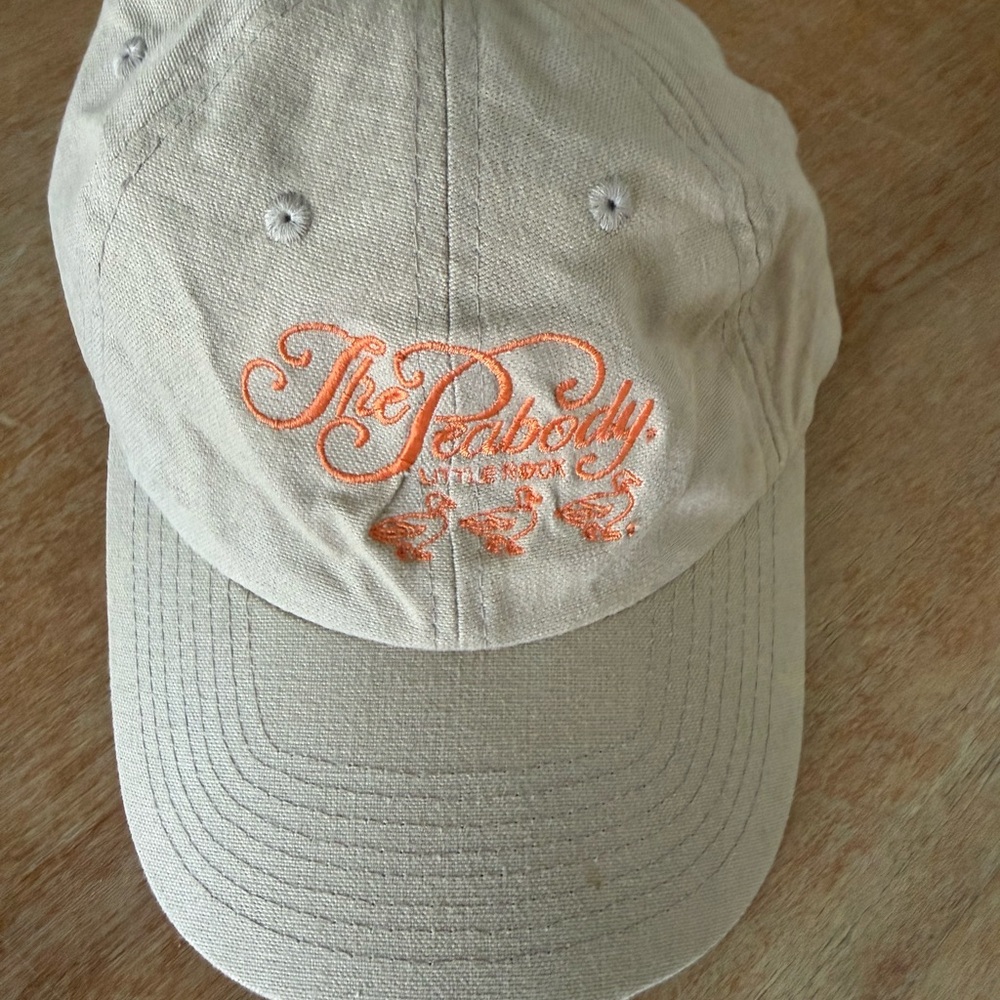 The Peabody Little Rock Beige Baseball Cap with Orange Embroidery Duck Logo